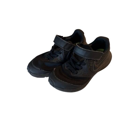 Nike Downshifter Sneakers Boys 12C Swoosh All Black Ankle Strap Easy Comfort - Picture 2 of 6